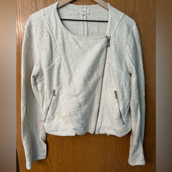 Lou & grey off white Moto jacket crochet zip Large asymmetrical jacket Crop - Picture 2 of 15